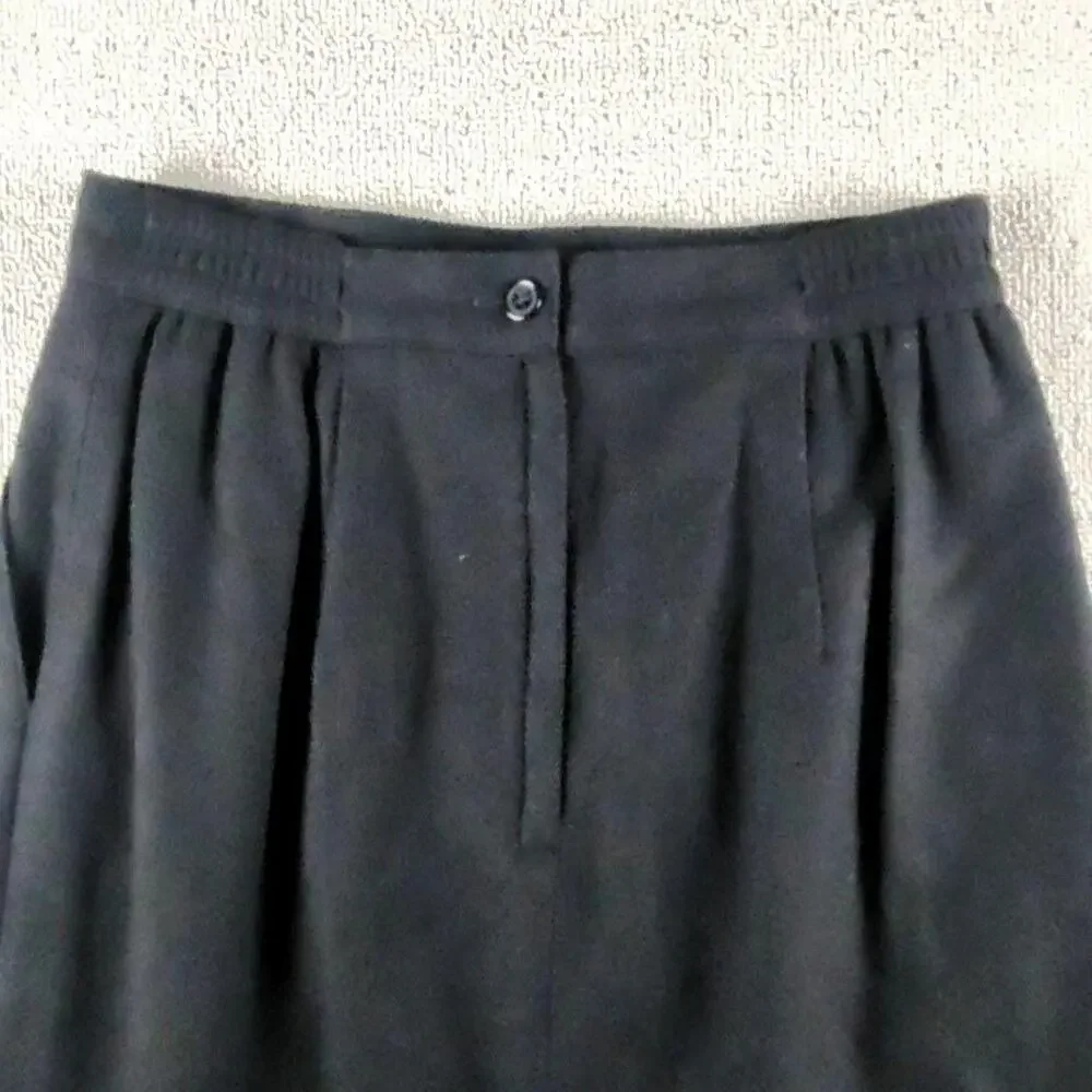 Vntg Sag Harbor Skirt Womens 8 Black Wool Straight Midi Lined Pockets Career